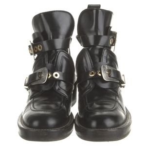 Balenciaga Leather Cutout Accent Combat Boots